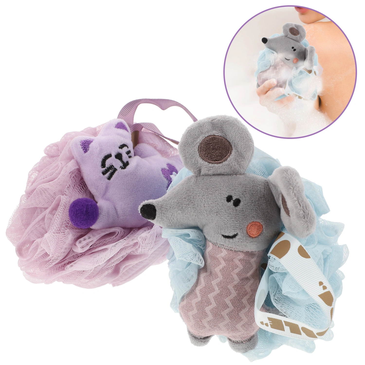 2pcs Shower Body Loofah Gentle Exfoliating Bath Loofahs Cartoon Body Scrubber