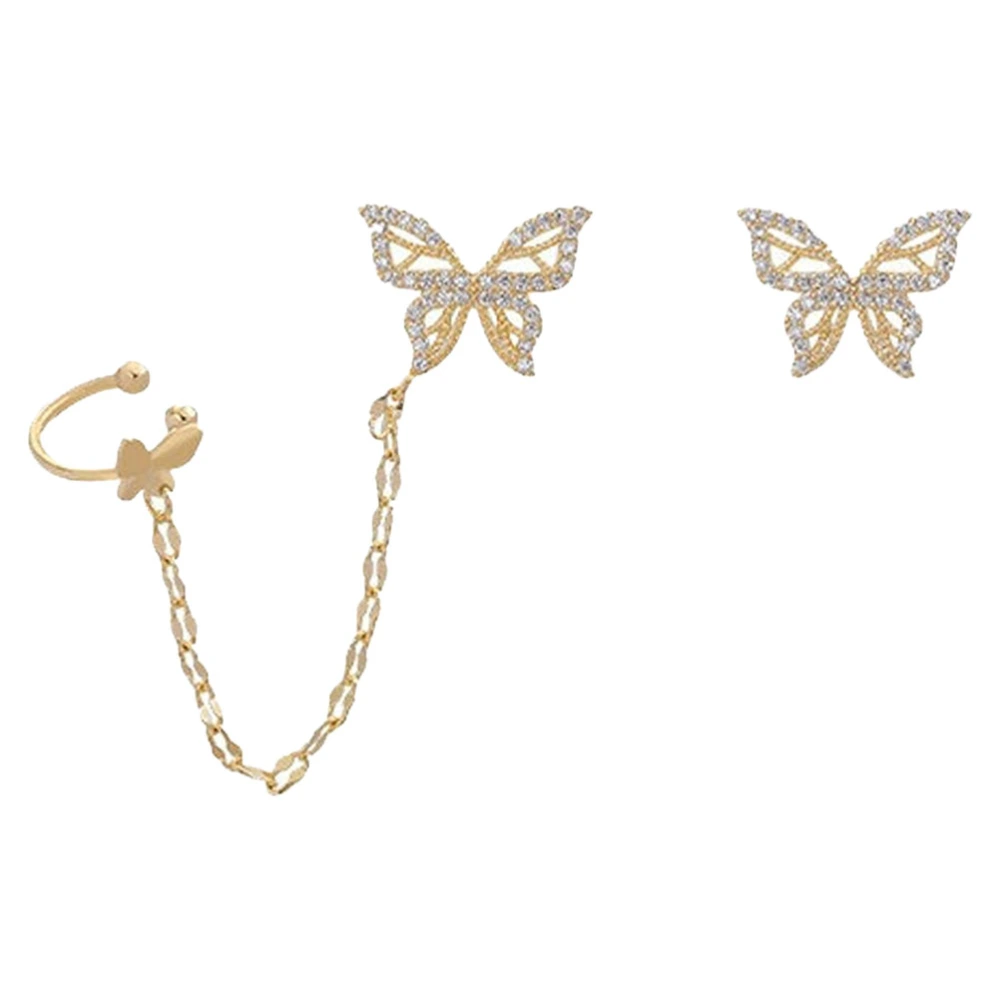 1 Pair Butterfly Stud Earrings Cuff Chain Earrings Asymmetric Earrings for Women Girls