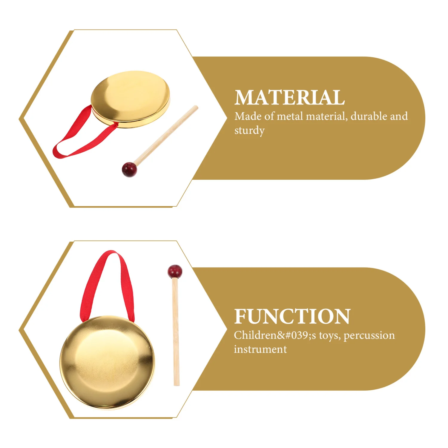 1 Set Small Hand Held Gong with Mallet Metal Gong Percussion Instrument