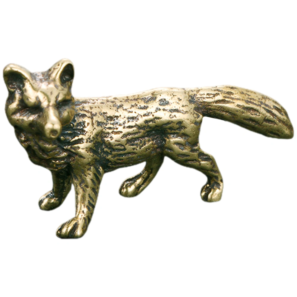 Mini Fox-shape Figurine Tiny Brass Animal Figurine Vintage Animal Sculpture for Home Office