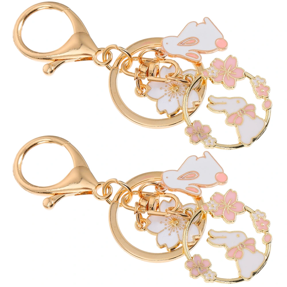 2pcs Japanese Cherry Blossom Keychain Bunny Charm Keychains Key Ring Pendants