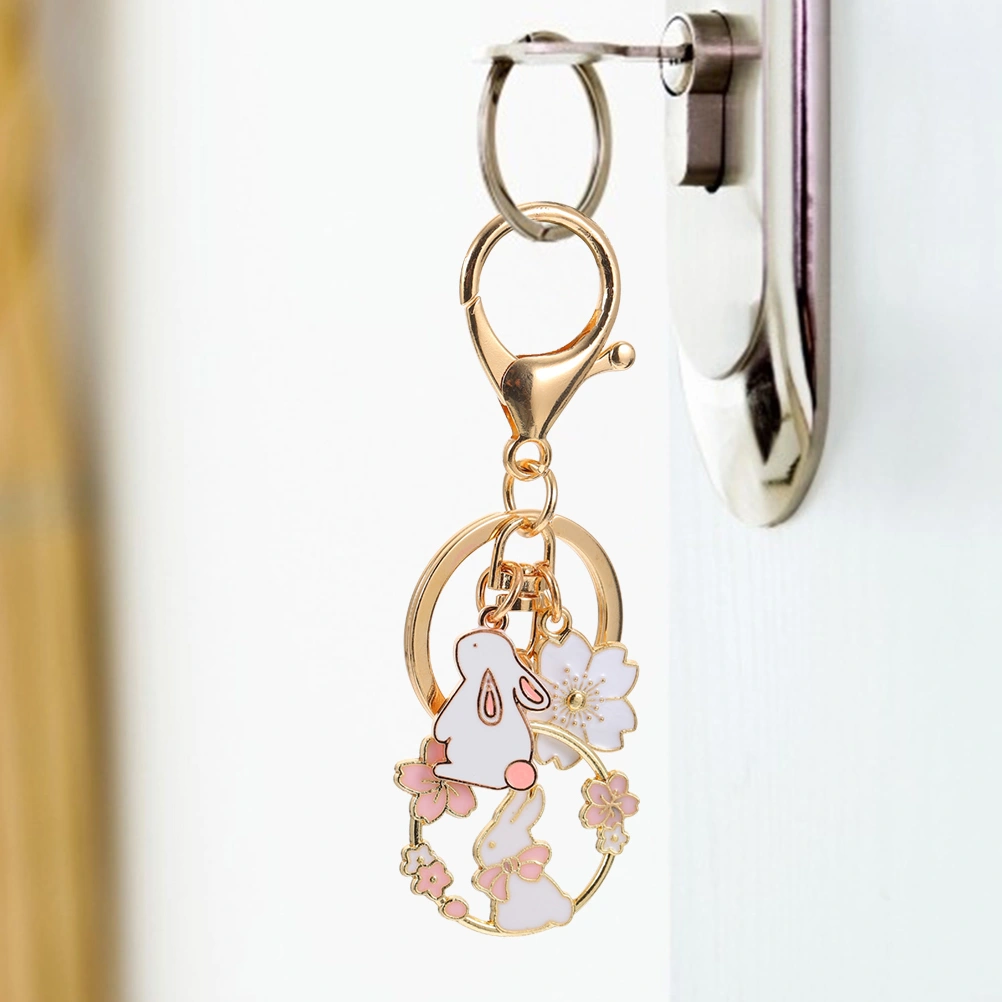 2pcs Japanese Cherry Blossom Keychain Bunny Charm Keychains Key Ring Pendants