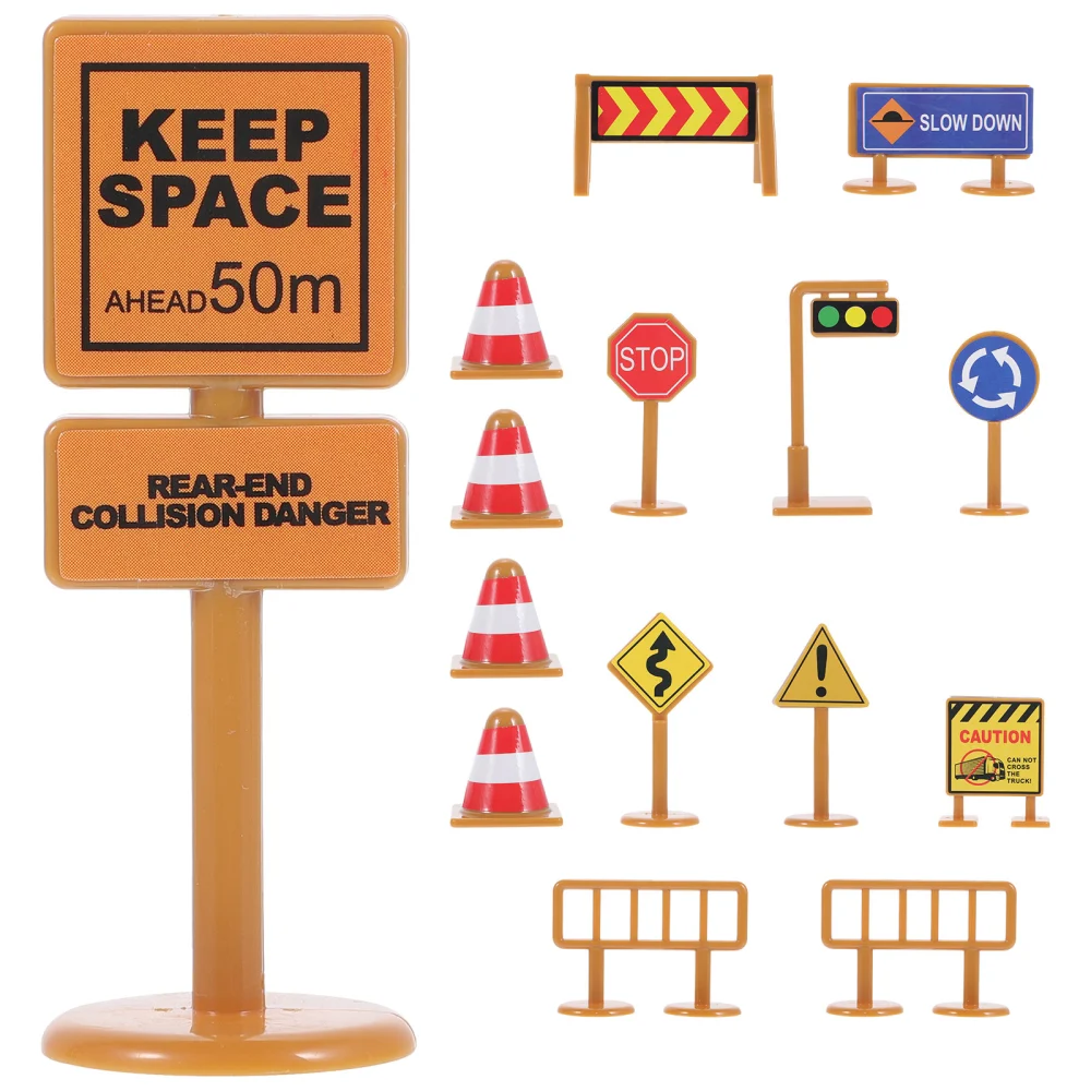 30pcs Mini Traffic Road Signs Traffic Road Fences Toys Kids Pretend Play Toys with Stickers