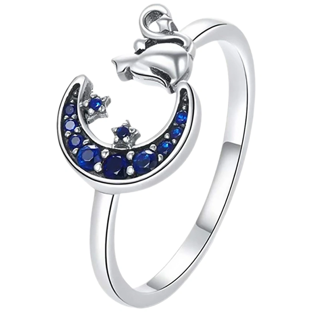 Cat Ring Opening Ring Cat Jewelry Cat Watching Moon Shape Fashion Unique Ring