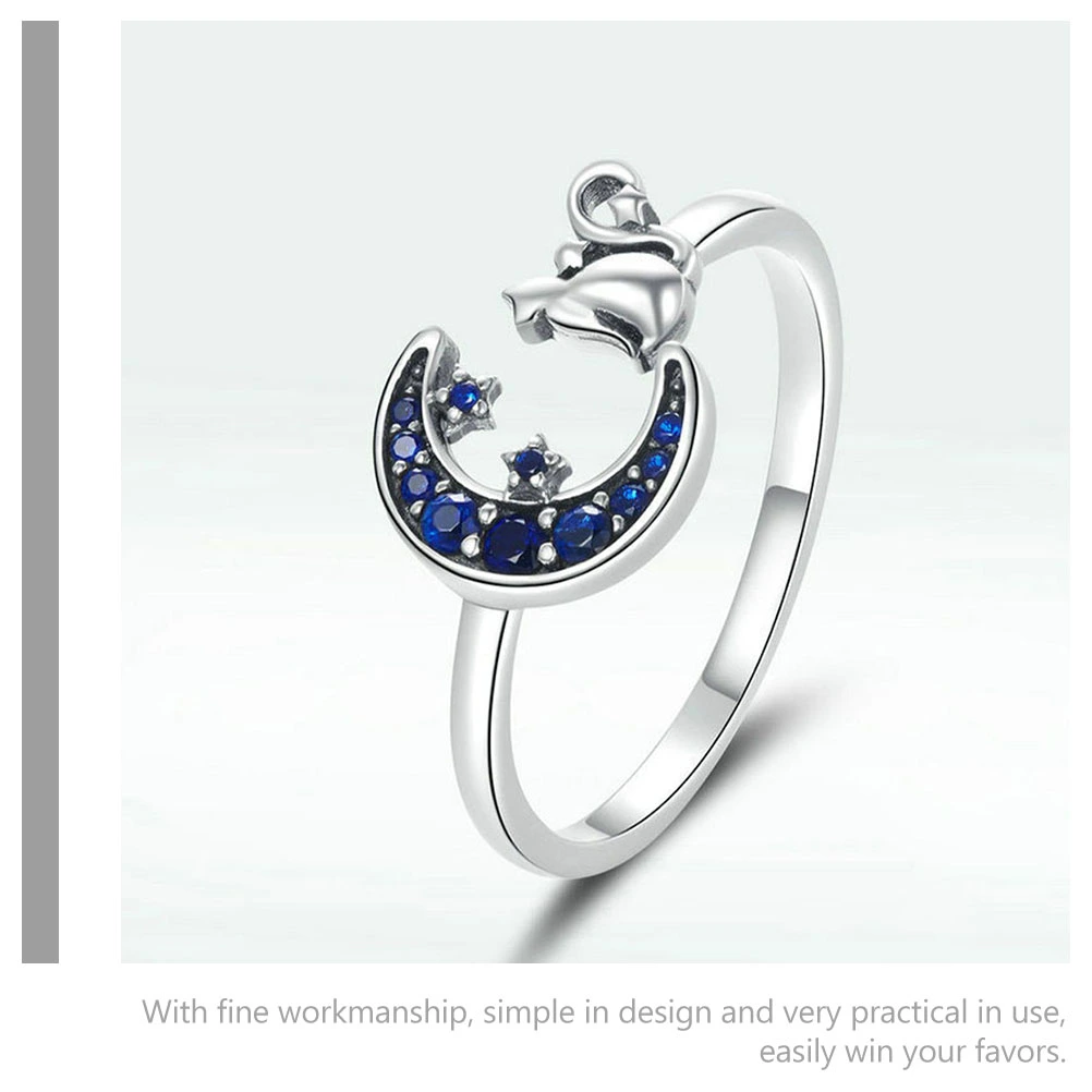 Cat Ring Opening Ring Cat Jewelry Cat Watching Moon Shape Fashion Unique Ring