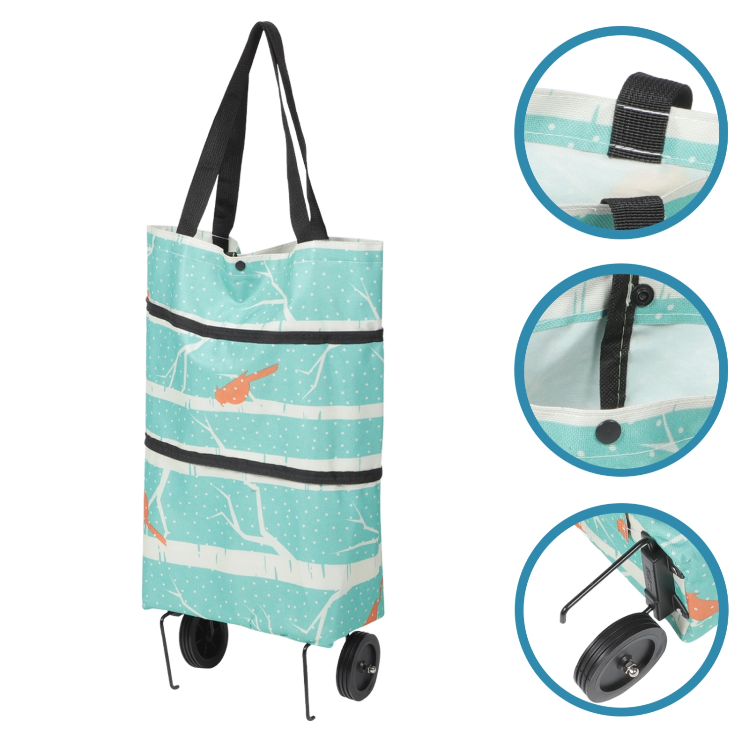 Collapsible Trolley Bag Folding Shopping Bag with Wheel Foldable Shopping Cart Reusable Shopping Bag