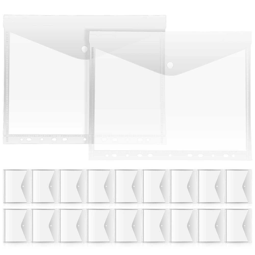 20 Pcs Clear Binder Pockets Document Storage Envelopes Bags School Office Supplies