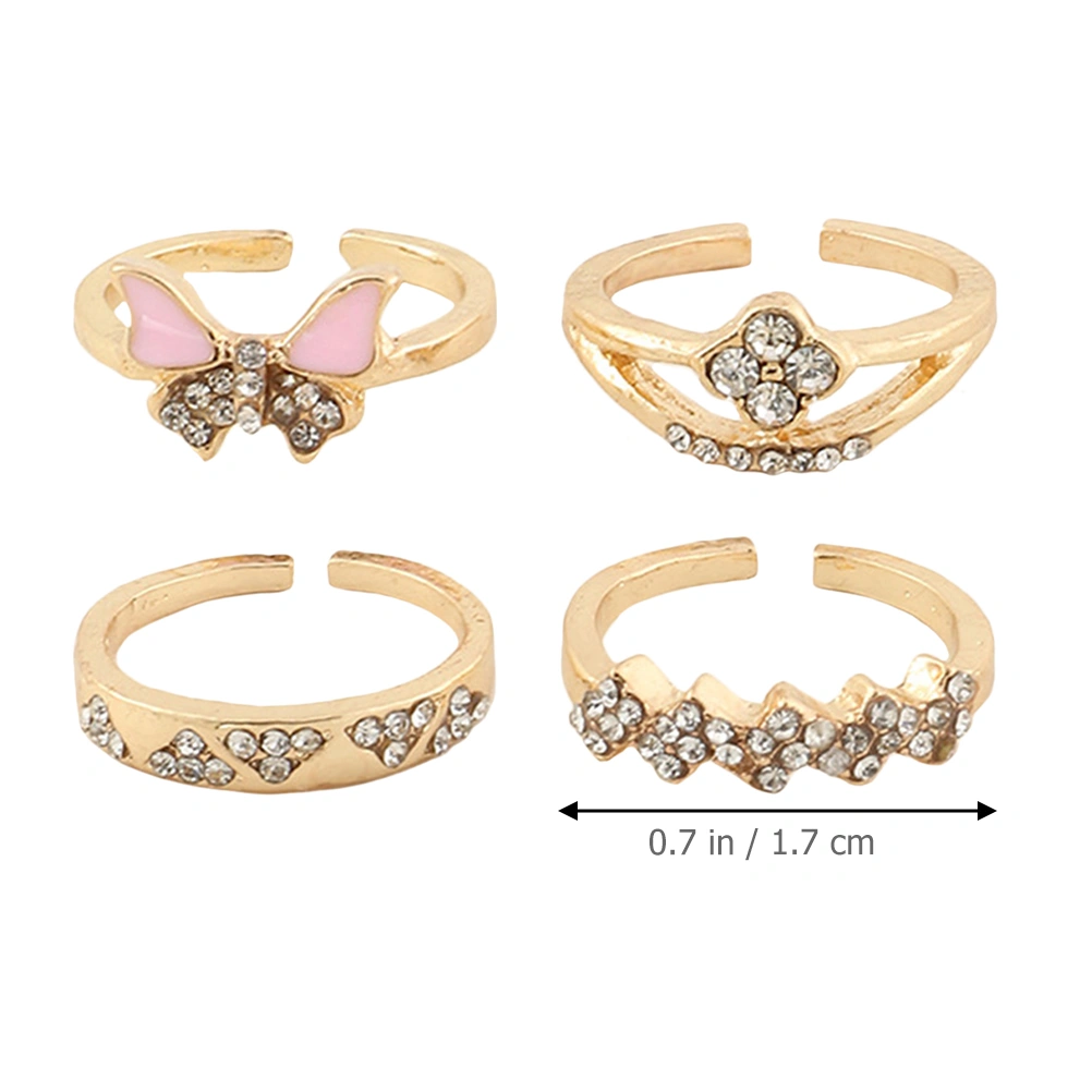 4Pcs Kids Finger Rings Decorative Metal Rings Exquisite Girls Finger Rings Open Finger Rings Decors