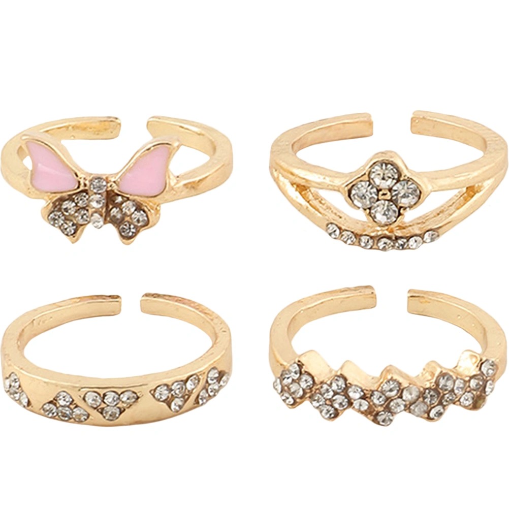 4Pcs Kids Finger Rings Decorative Metal Rings Exquisite Girls Finger Rings Open Finger Rings Decors