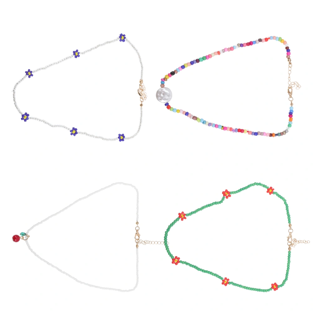 4pcs Beaded Choker Statement Jewelry Beach Beaded Necklaces for Teen Girls