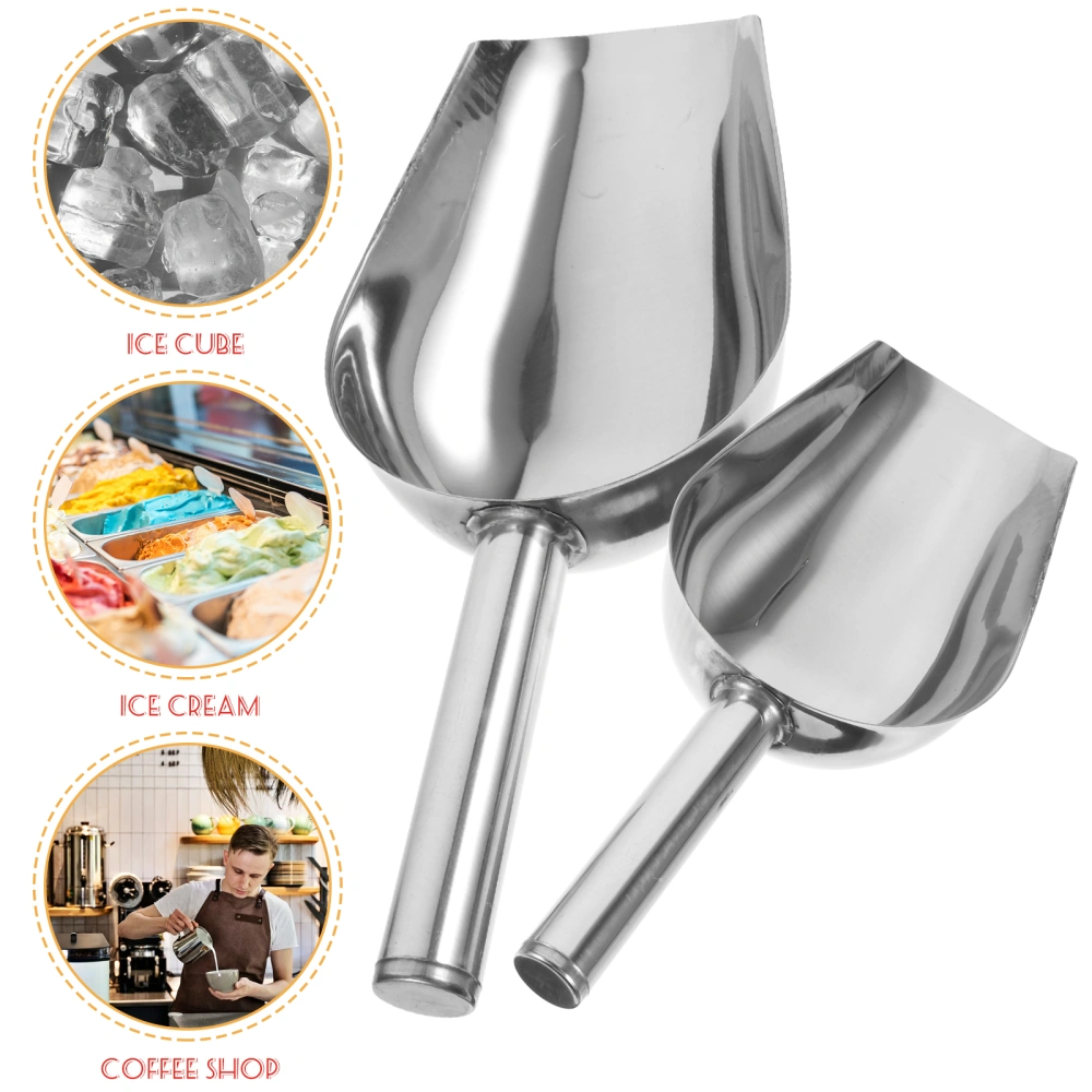 2Pcs Household Flour Scoop Stainless Ice Shovel Ice Cube Storage Scoop Kitchen Tool Shovel