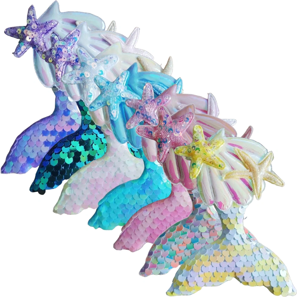 7pcs Mermaid Tail Patches Fabric Clothes Hairpin Applique Hair Clip Embellishments