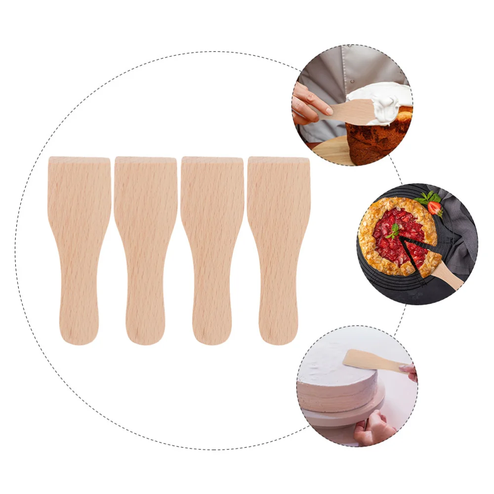 4Pcs Small Wooden Spatula Cake Cream Scraper Multi-purpose Wood Scraper Wood Pizza Spatula