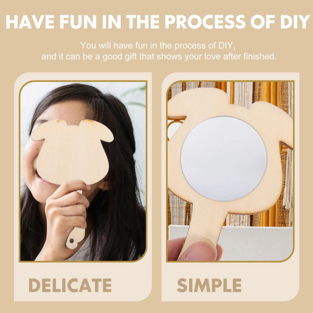 10pcs Small Wooden Mirrors Unfinished Mirrors DIY Handcrafted Hand Mirrors