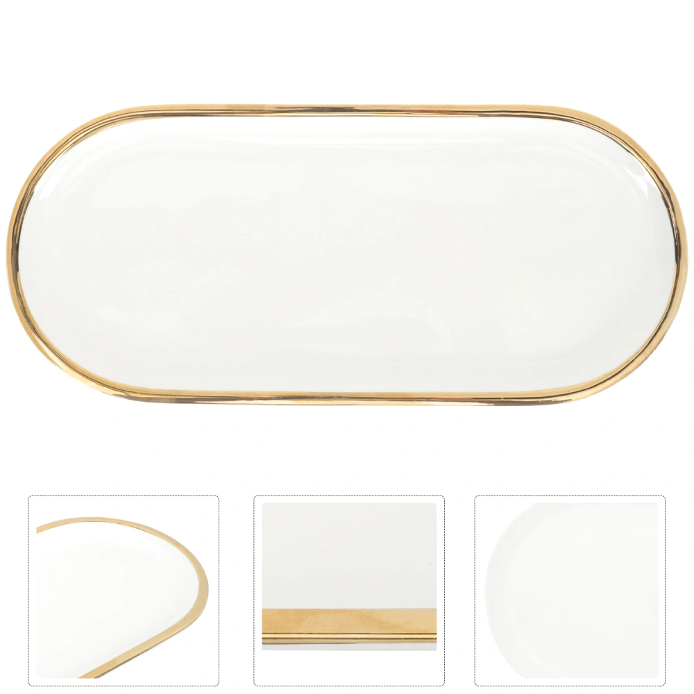 High-grade Jewelry Arrangement Tray Elegant Oval Charm Storage Plate Gold Rimmed Ceramic Tray