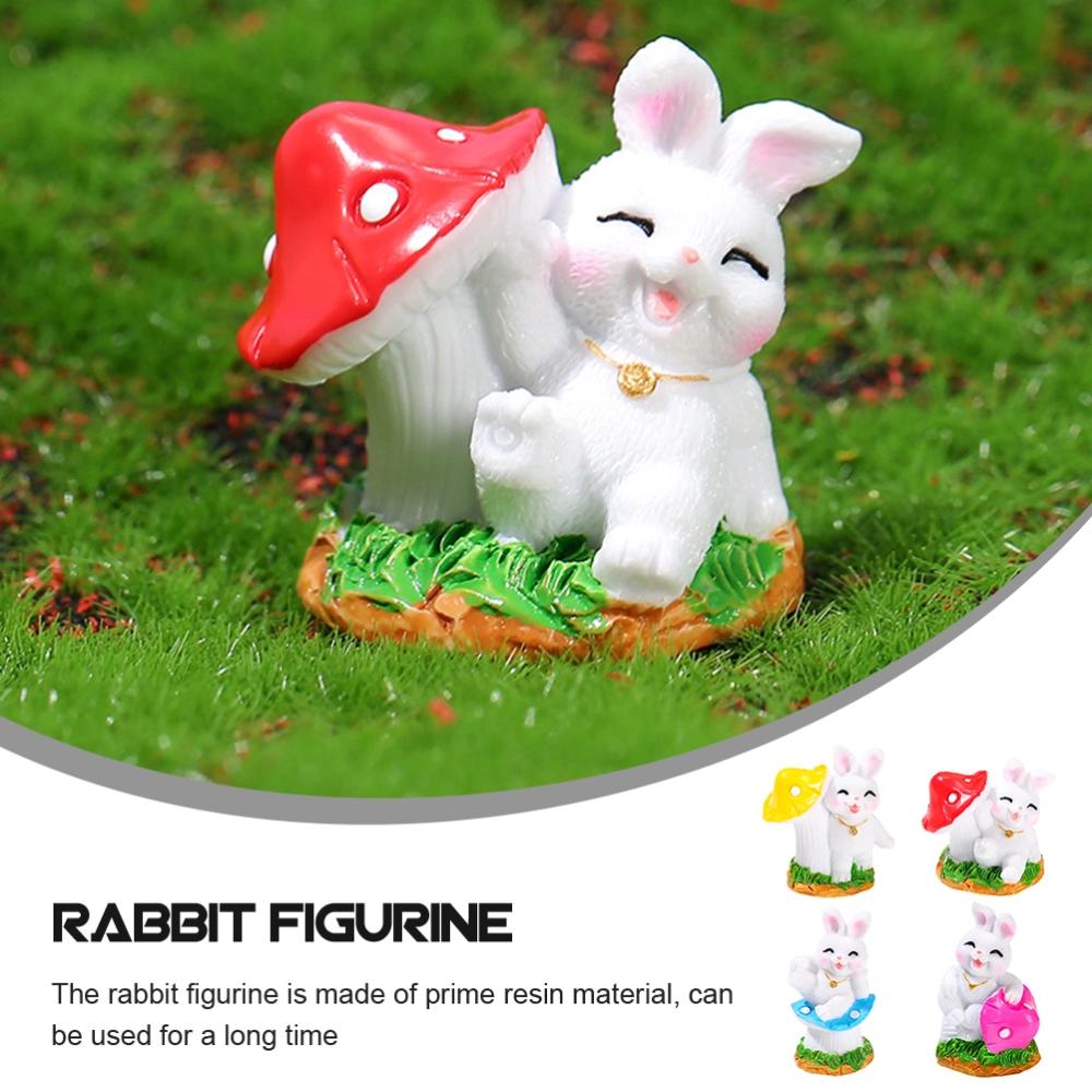 4pcs Bunny Figurines Garden Statue Miniature Resin Rabbit Mushroom Figurines