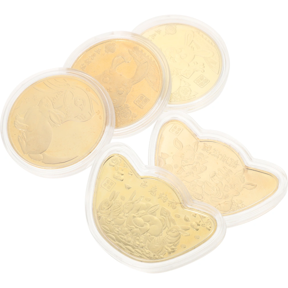 5pcs 2023-year Rabbit Year Gold Coins Fortune Coins Commemorative Coins