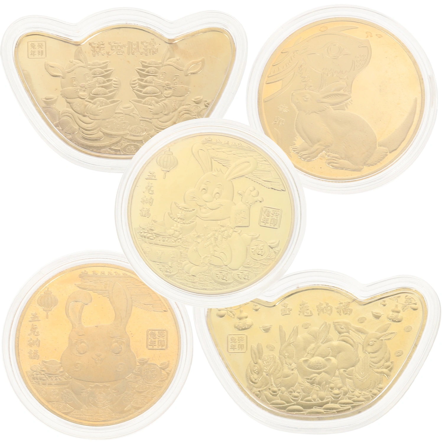 5pcs 2023-year Rabbit Year Gold Coins Fortune Coins Commemorative Coins