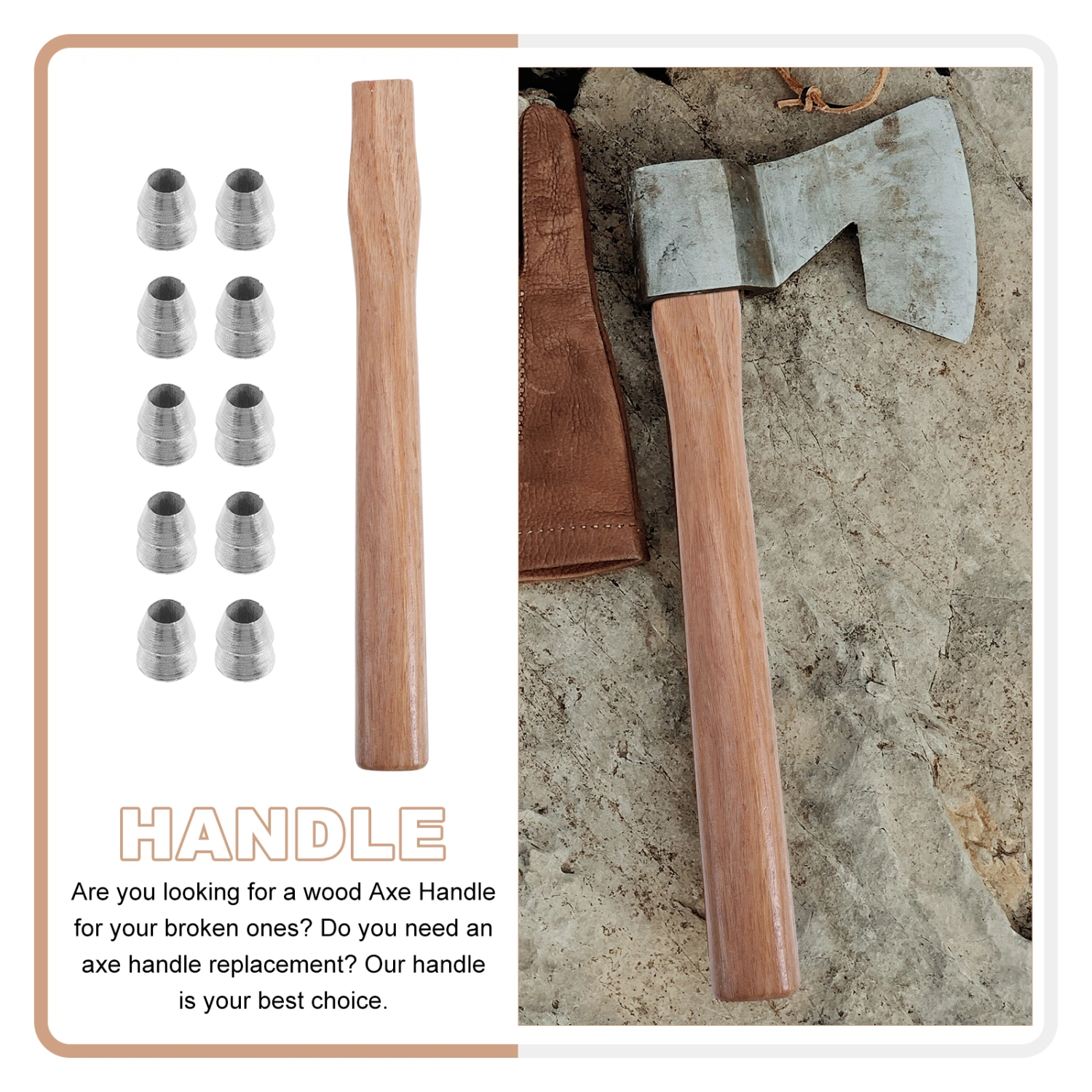 1 Set of Camp Axe Replacement Handle Practical Axe Wood Grip Handle with Wedge