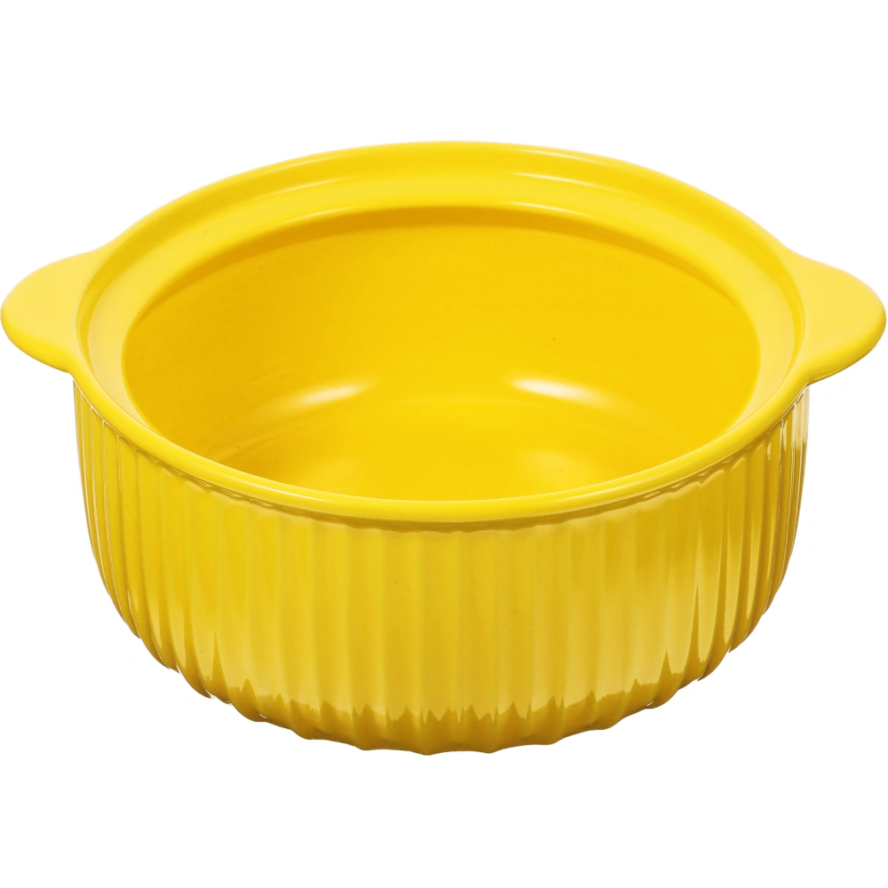 Household Ceramic Bowl Double-handle Ceramic Bowl Colored Salad Bowl Instant Noodle Bowl