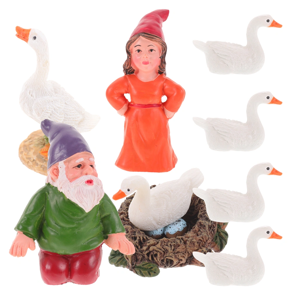 1 Set White Beard Gnome Geese Nest Garden Ornaments Resin Wizard Gnome Statues