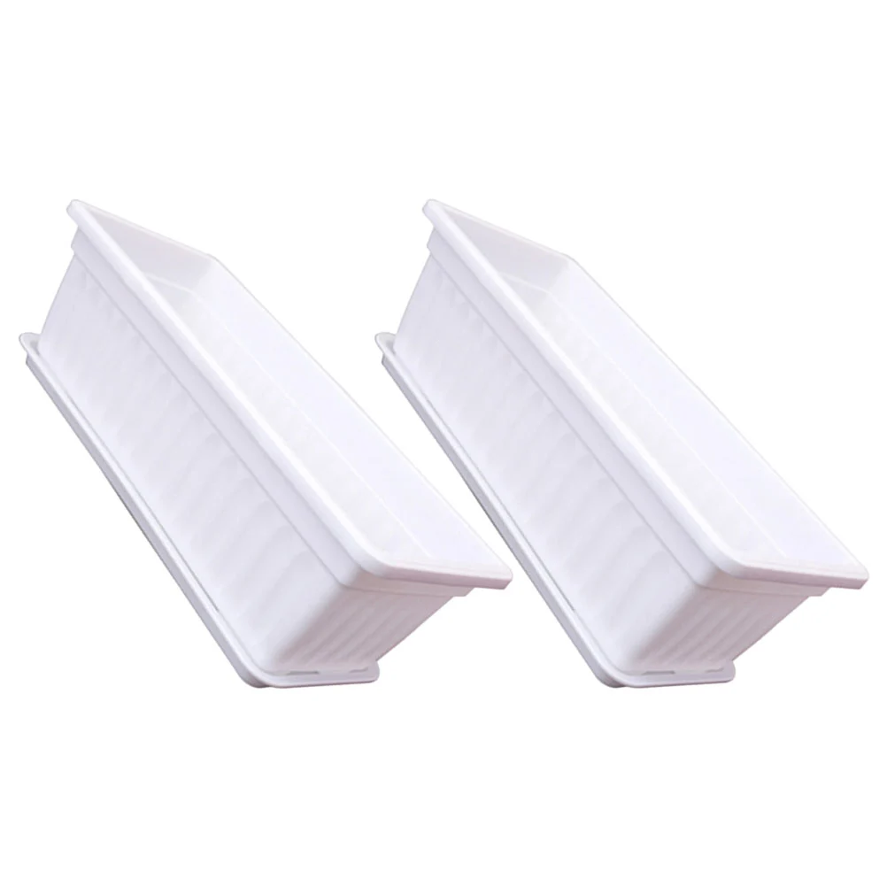 2pcs Plastic Vegetable Flower Planters Boxes Rectangular Flower Pots with Saucers
