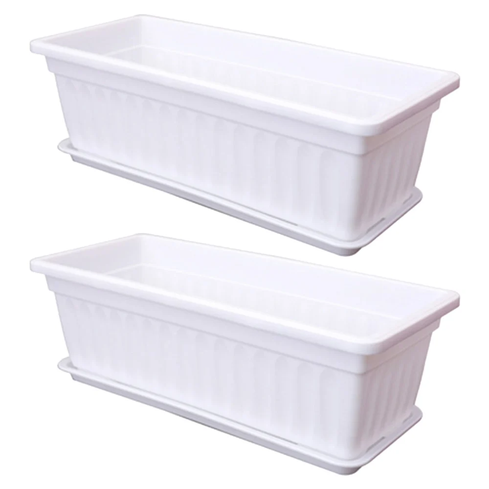 2pcs Plastic Vegetable Flower Planters Boxes Rectangular Flower Pots with Saucers