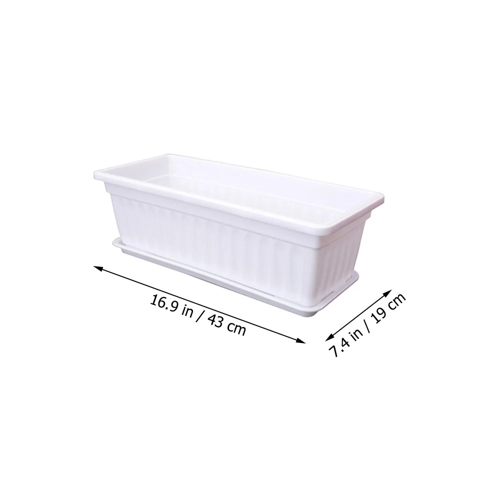 2pcs Plastic Vegetable Flower Planters Boxes Rectangular Flower Pots with Saucers