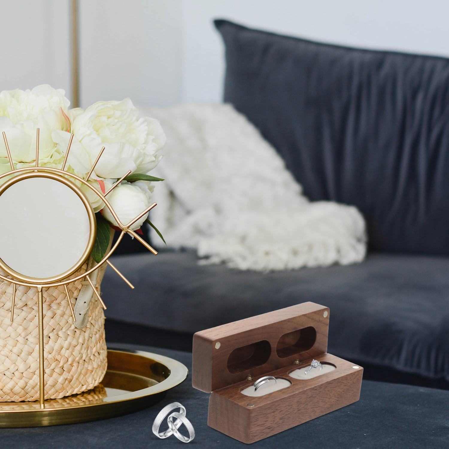 Wooden Wedding Ring Box Ring Holder Case Engagement Ring Box Jewelry Box for Ceremony