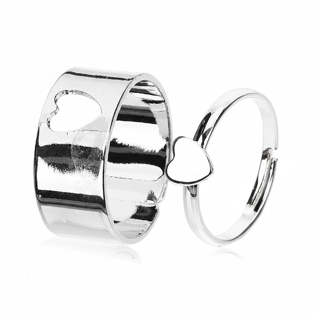 1 Pair Heart Rings Couple Rings Adjustable Open Ring Statement Finger Ring