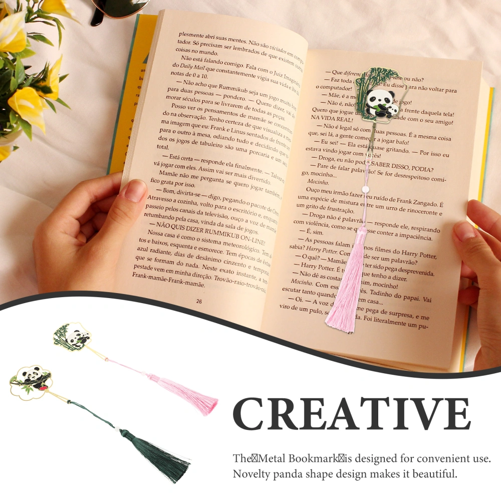 2Pcs Delicate Panda Bookmark Metal Book Mark Portable Tassel Bookmark Book Supply