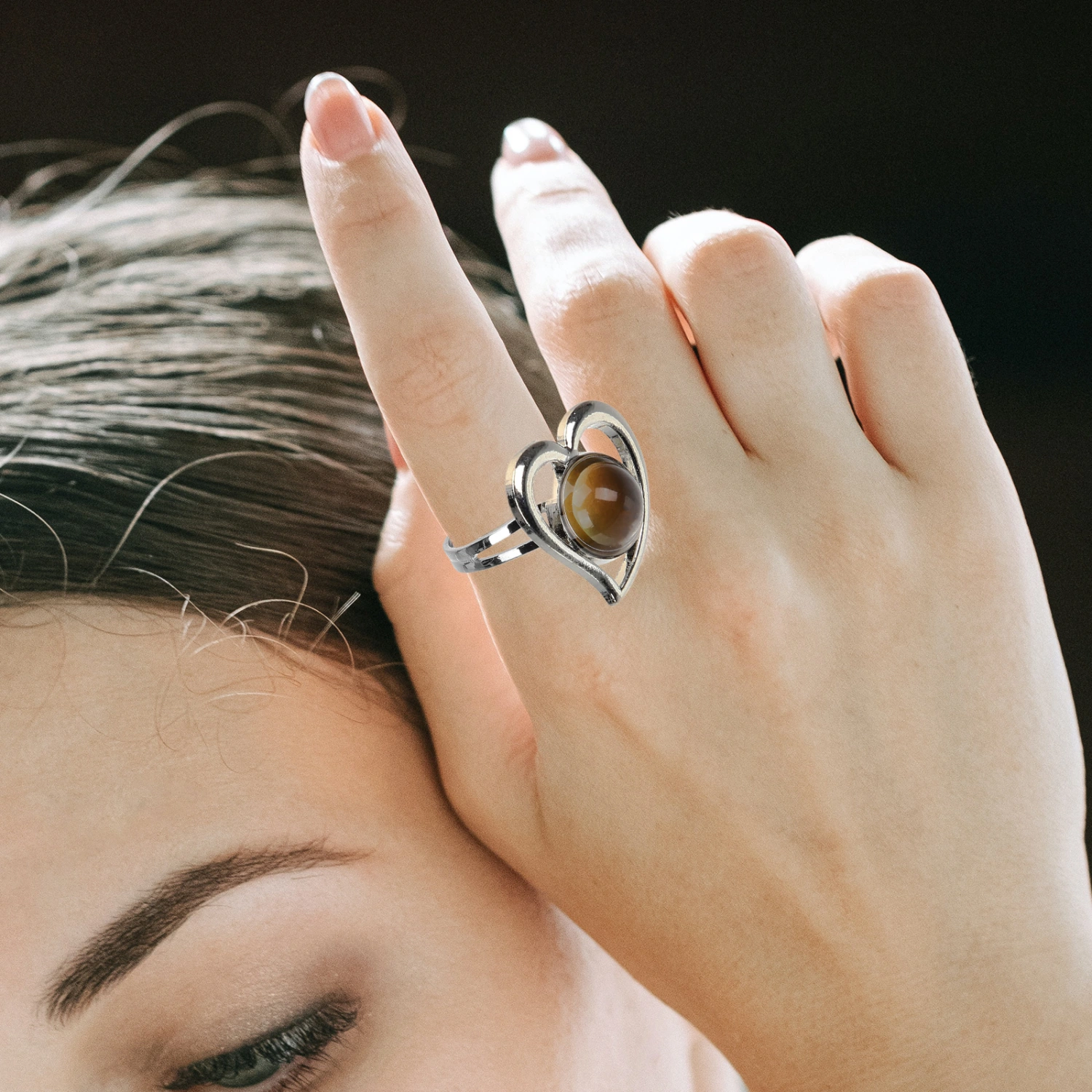 Peach Heart Ring Color Change Mood Ring Finger Decor Costume Ring for Women