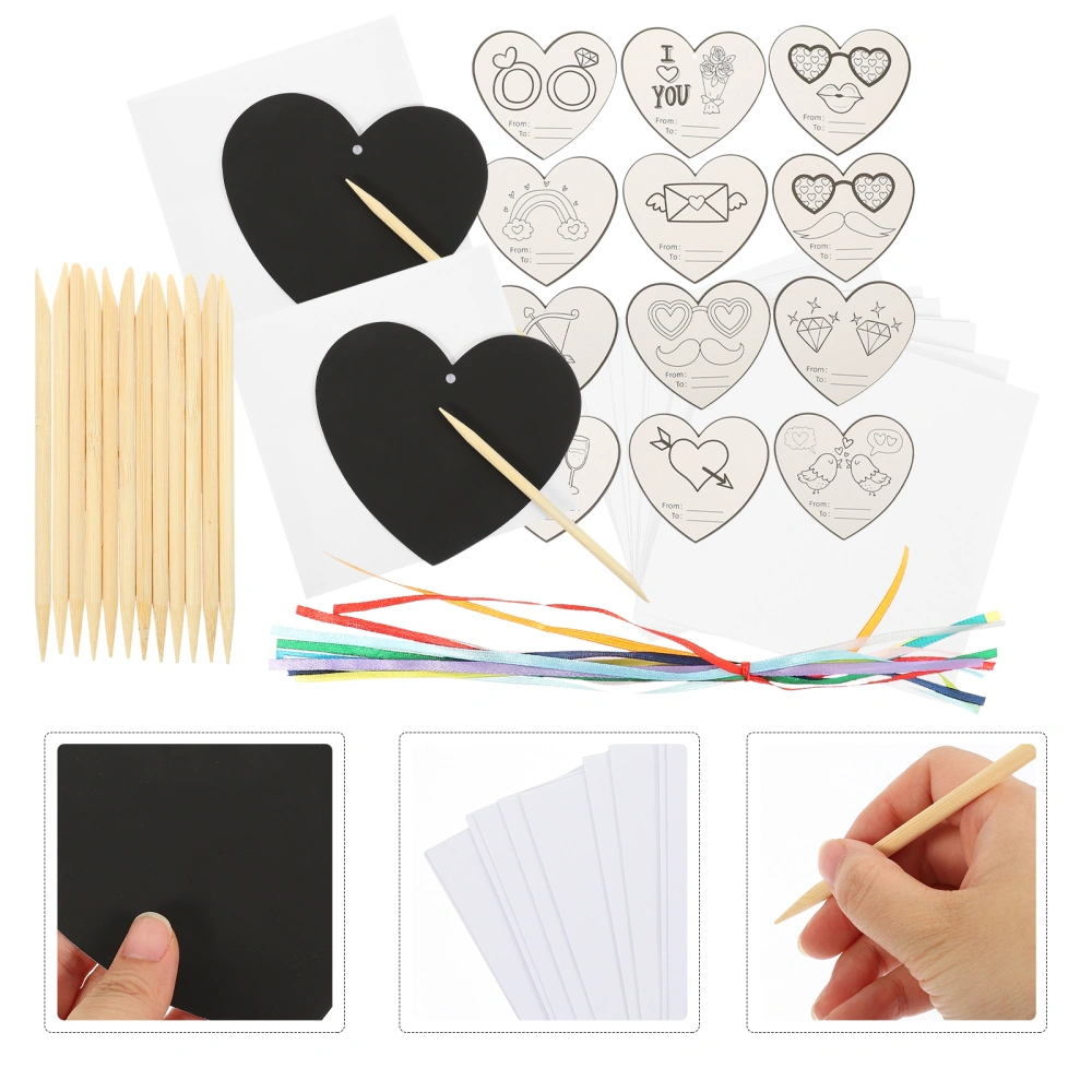 12 Sets Scratch Paper Heart Shaped Art Scratch Cards DIY Hanging Ornaments