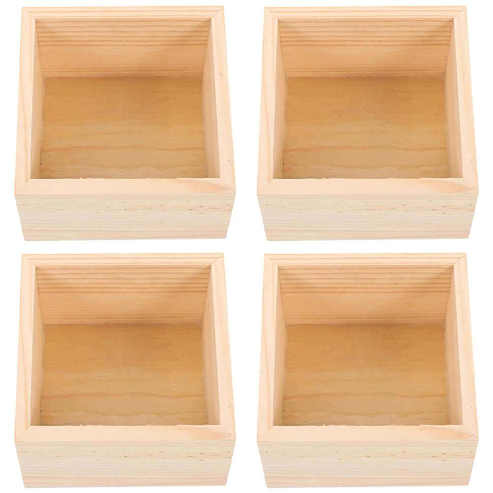 4Pcs Wooden Boxes Lidless Wooden Boxes Tabletop Wood Boxes Small Square Wooden Boxes