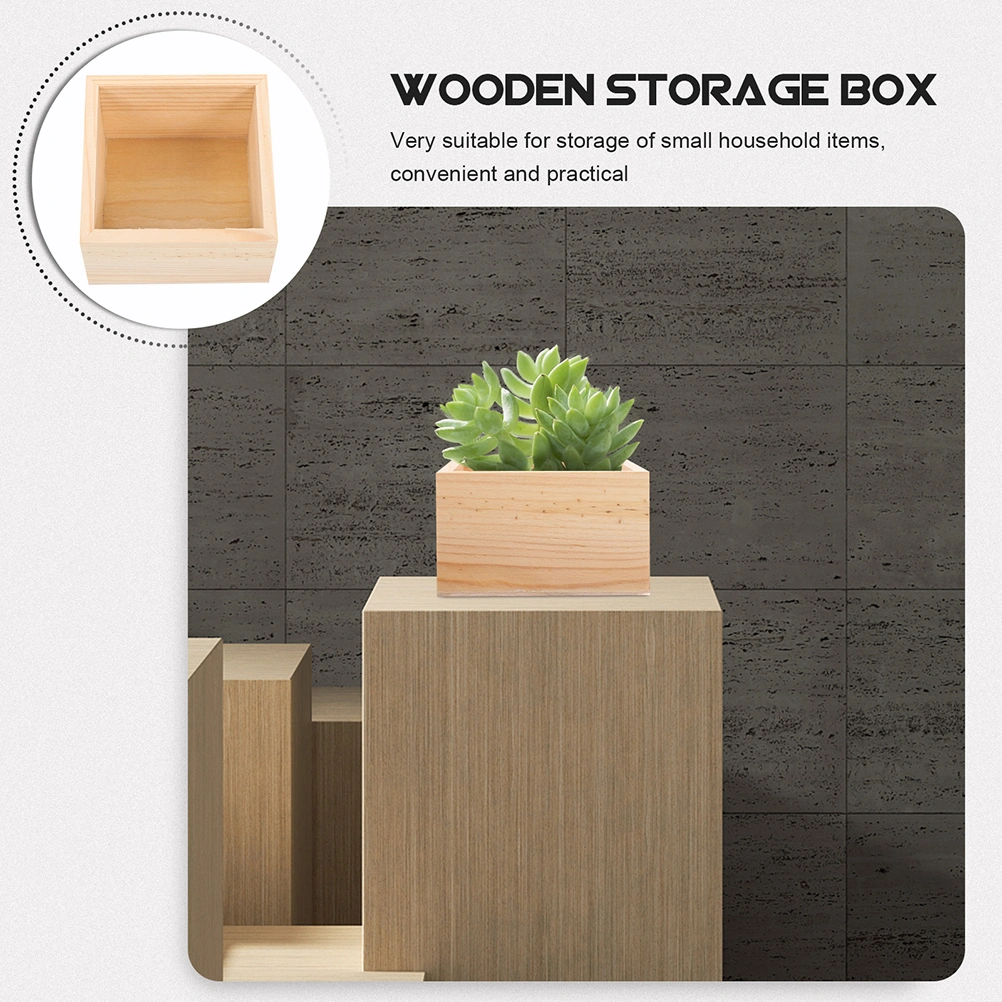 4Pcs Wooden Boxes Lidless Wooden Boxes Tabletop Wood Boxes Small Square Wooden Boxes