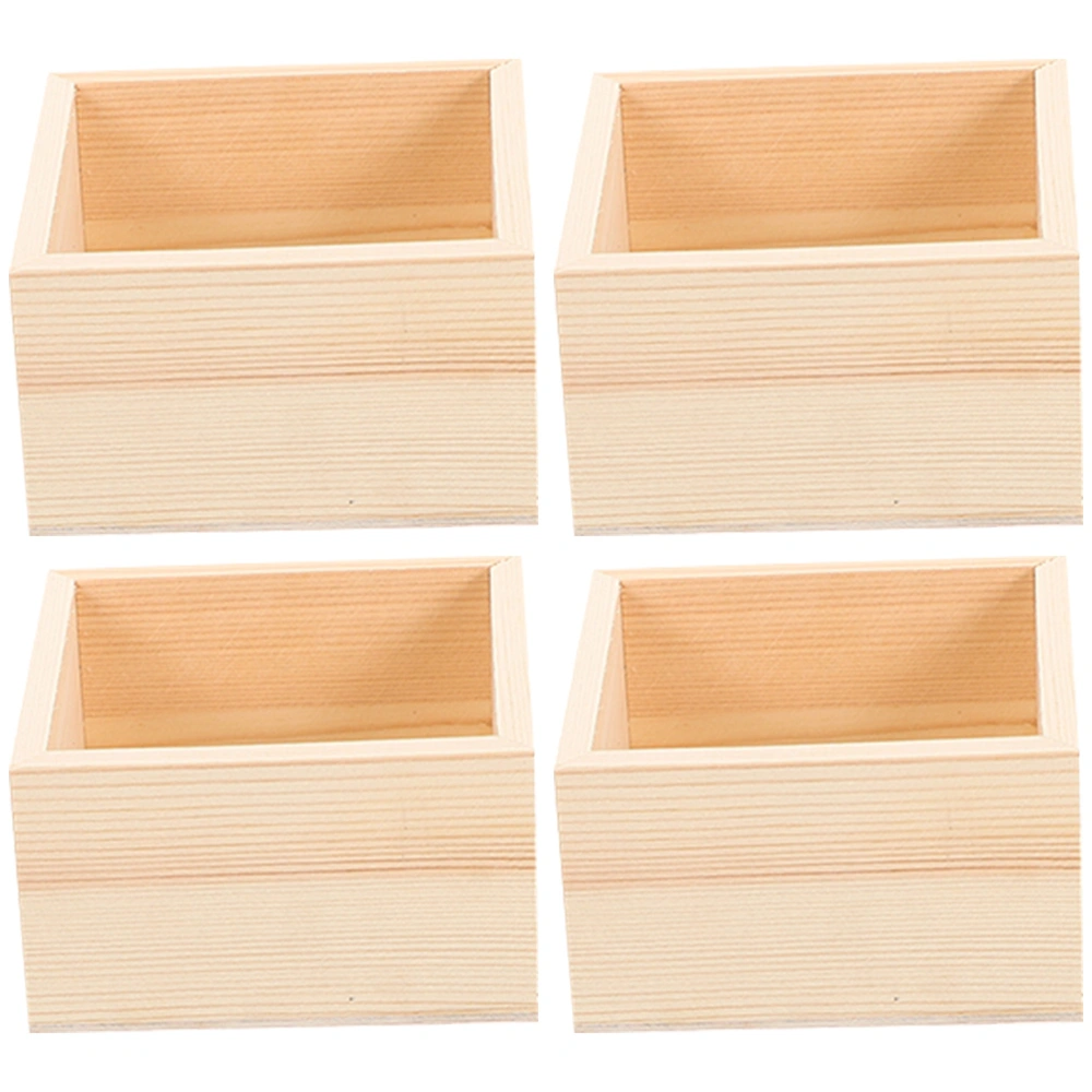 4Pcs Wooden Boxes Lidless Wooden Boxes Tabletop Wood Boxes Small Square Wooden Boxes