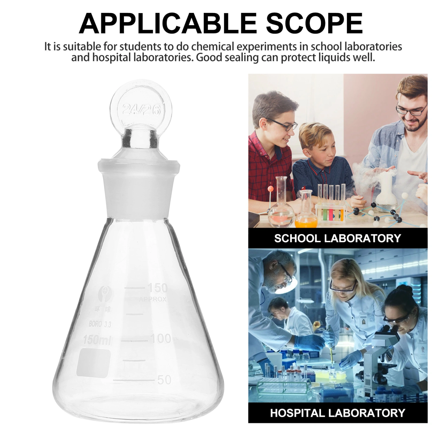 Glass Flask Erlenmeyer Flask Chemistry Glassware Chemical Experiment Flask for Laboratory