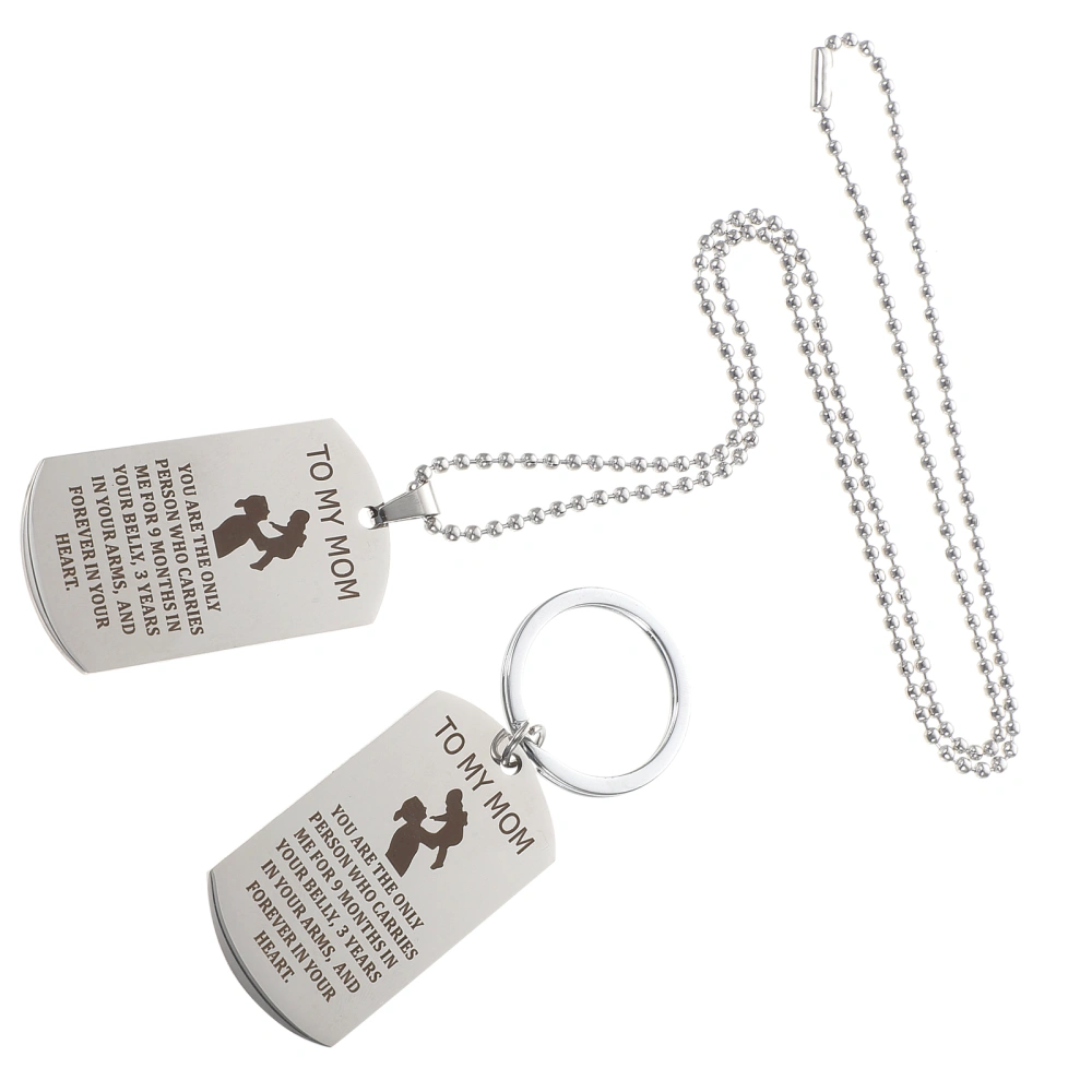 1 Set Stainless Steel Keychain Necklace TO MY MOM Lettering Pendants Gift