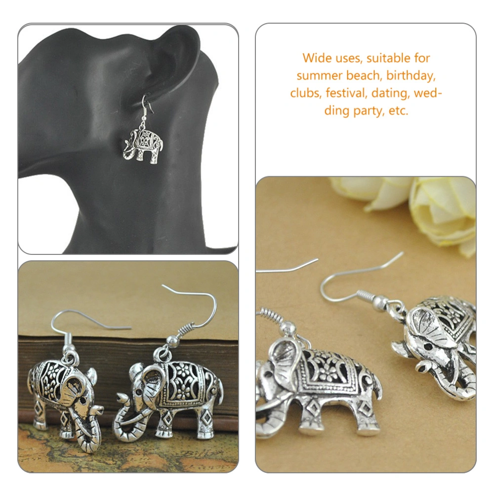 1 Pair Tibetan Silver Earrings Creative Elephant Shaped Eardrops Retro Ear Jewelry