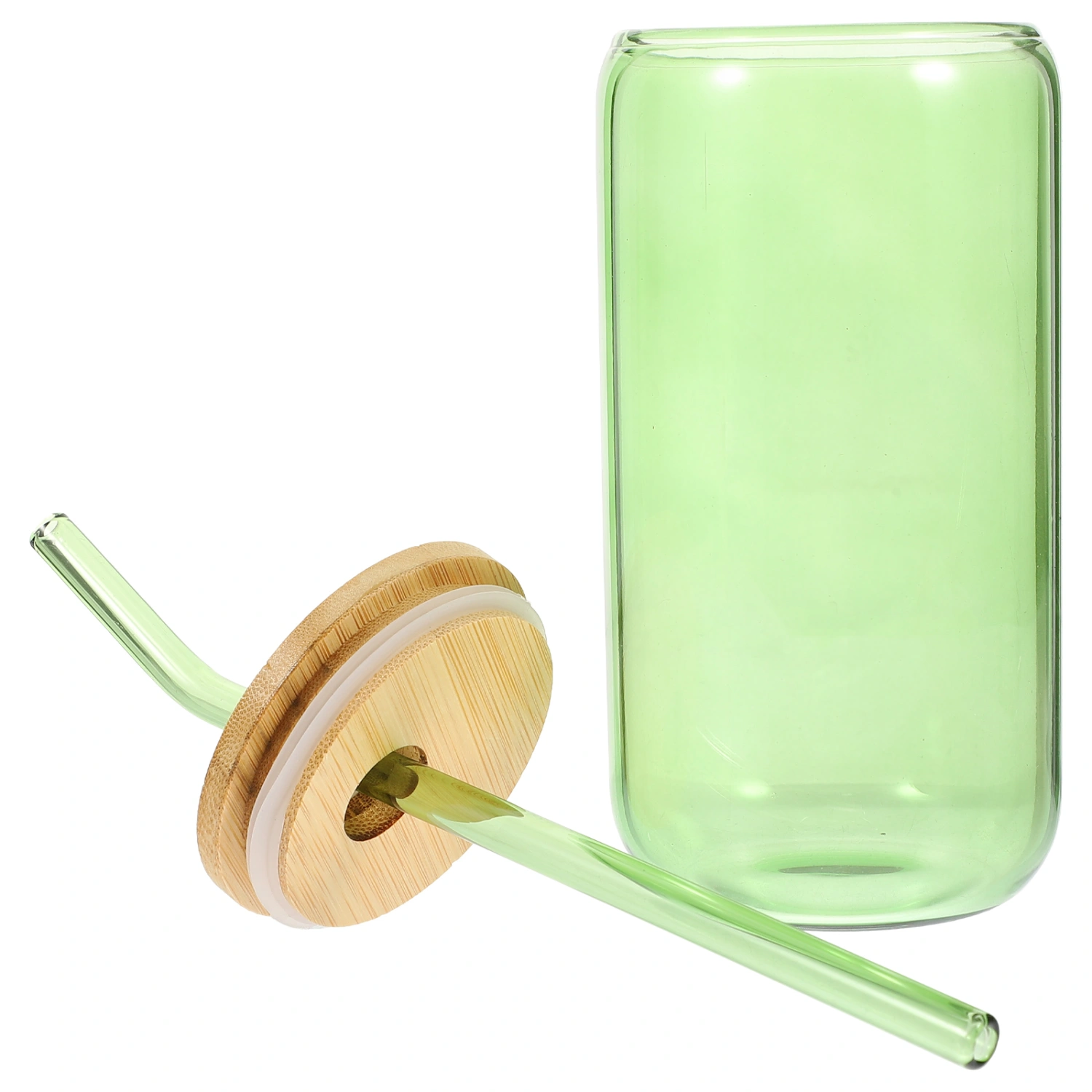 1 Set Glass Water Cup with Straw Coffee Cup Transparent Juice Cup Can Shaped Glass Cup