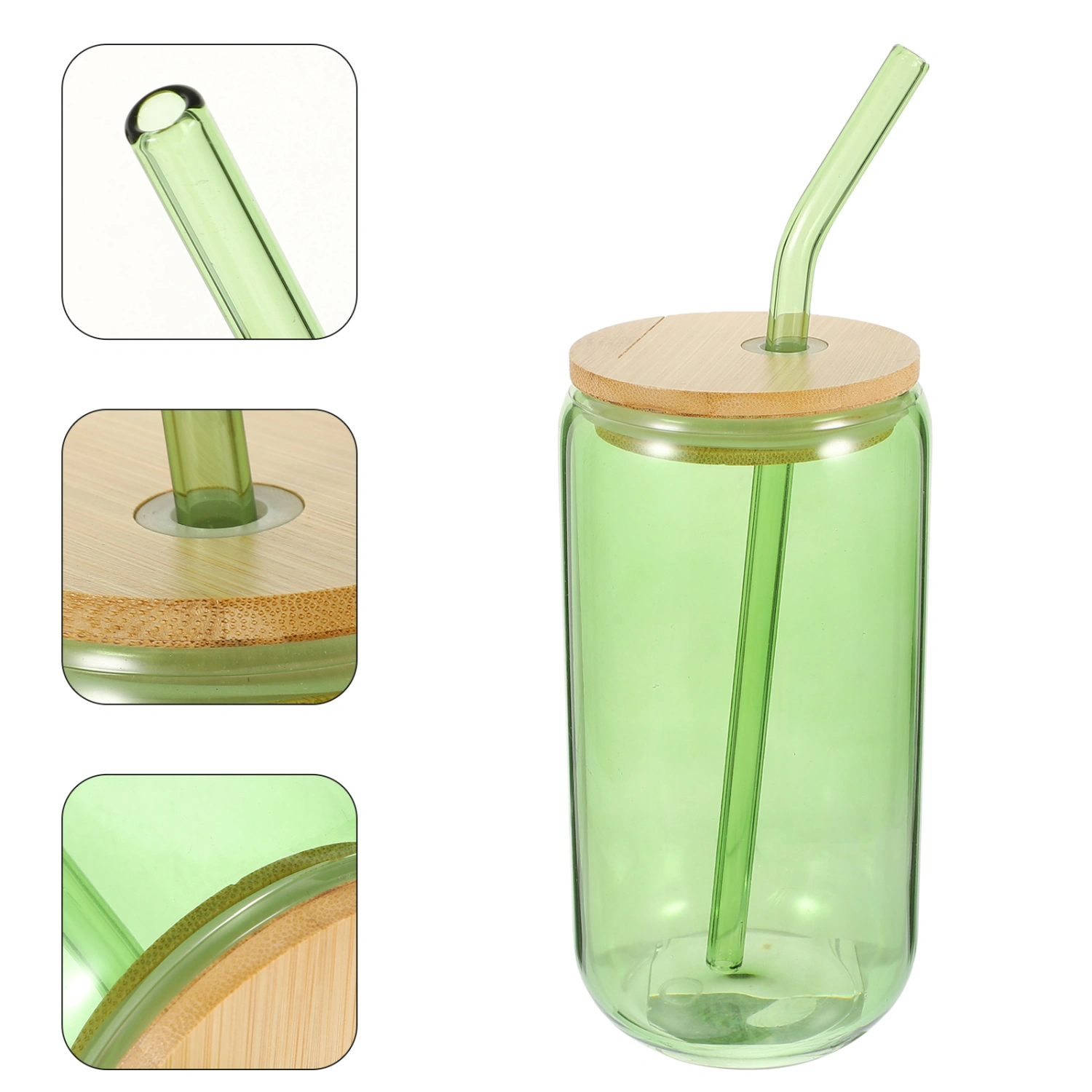 1 Set Glass Water Cup with Straw Coffee Cup Transparent Juice Cup Can Shaped Glass Cup