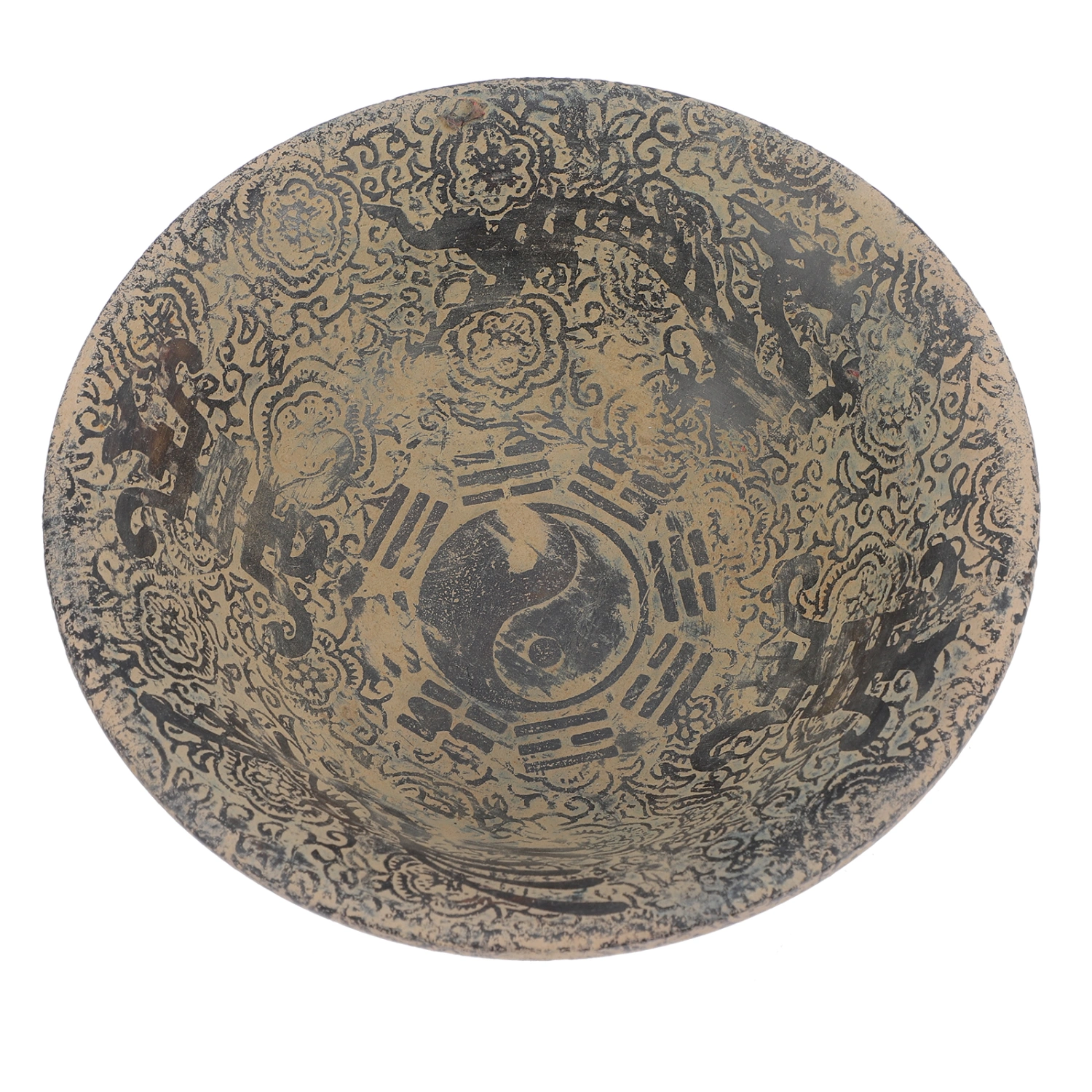 White Marble Ornament Antique Bowl Shaped Adornment Desktop Ancient Decoration