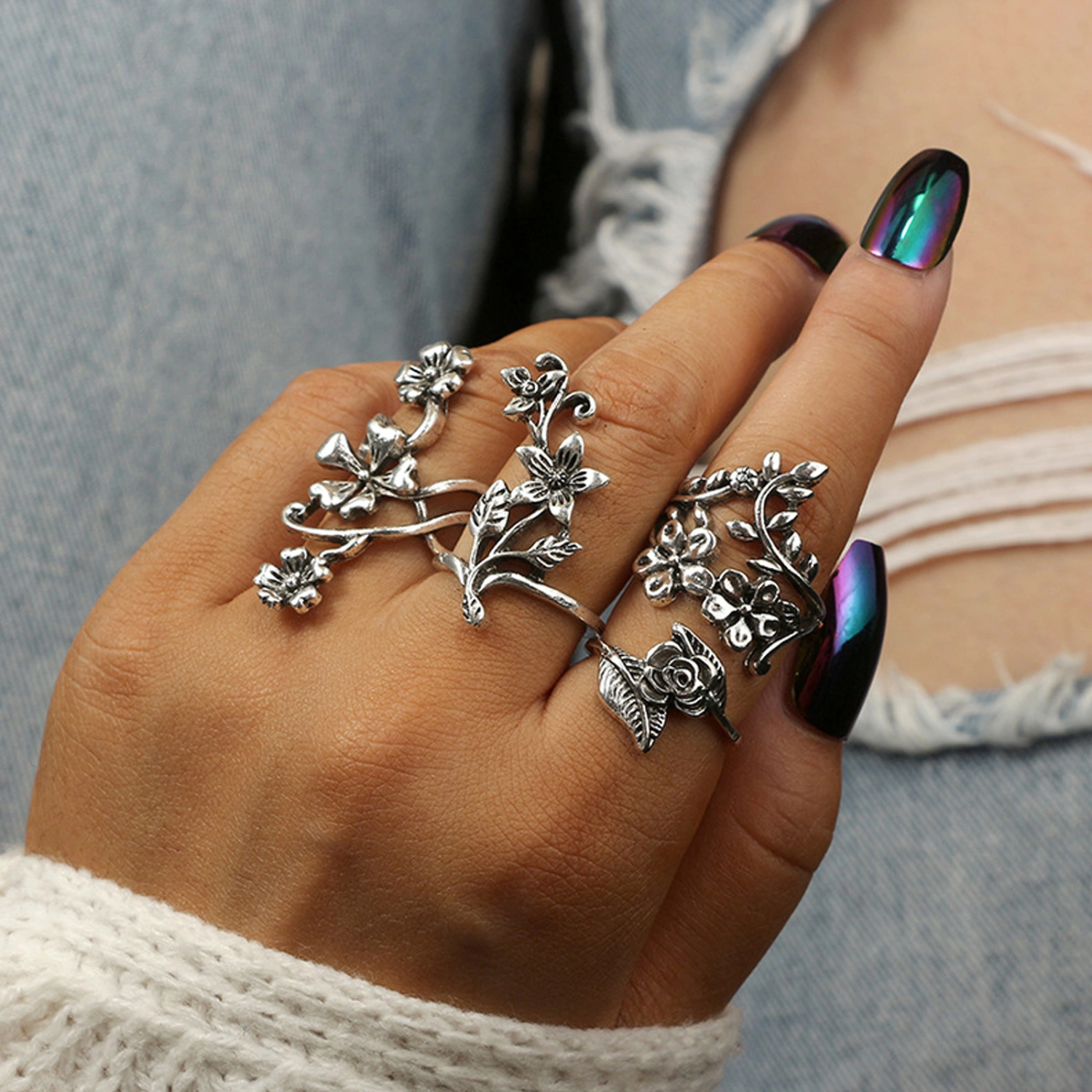 27pcs Vine Leaf Rings Flower Finger Rings Metal Flower Rings Women Ring Jewelry