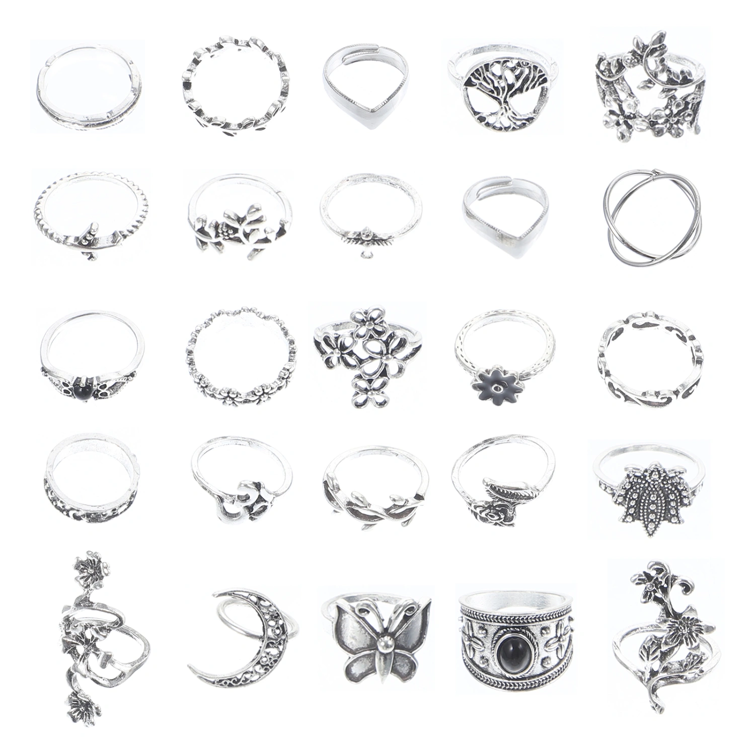 27pcs Vine Leaf Rings Flower Finger Rings Metal Flower Rings Women Ring Jewelry