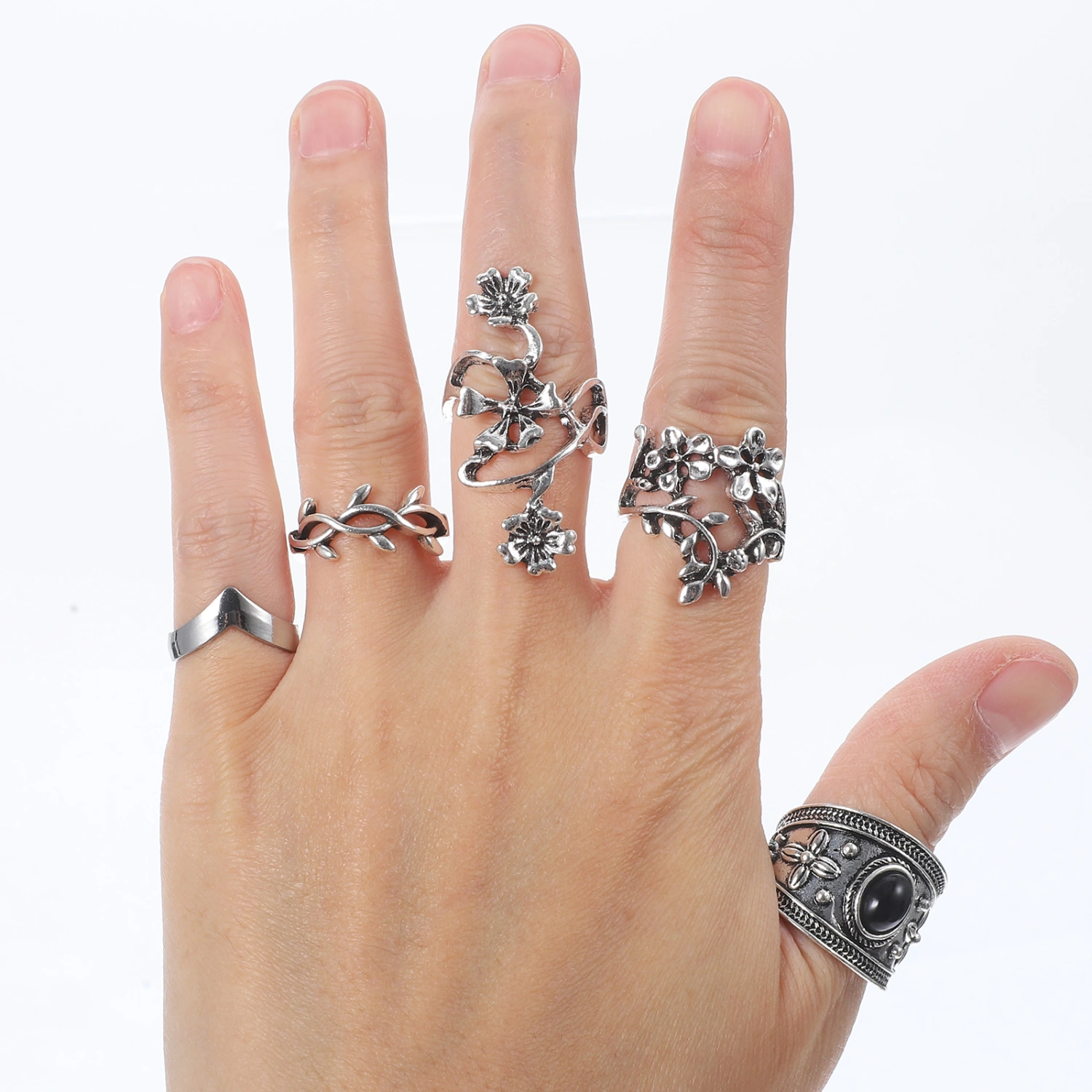 27pcs Vine Leaf Rings Flower Finger Rings Metal Flower Rings Women Ring Jewelry