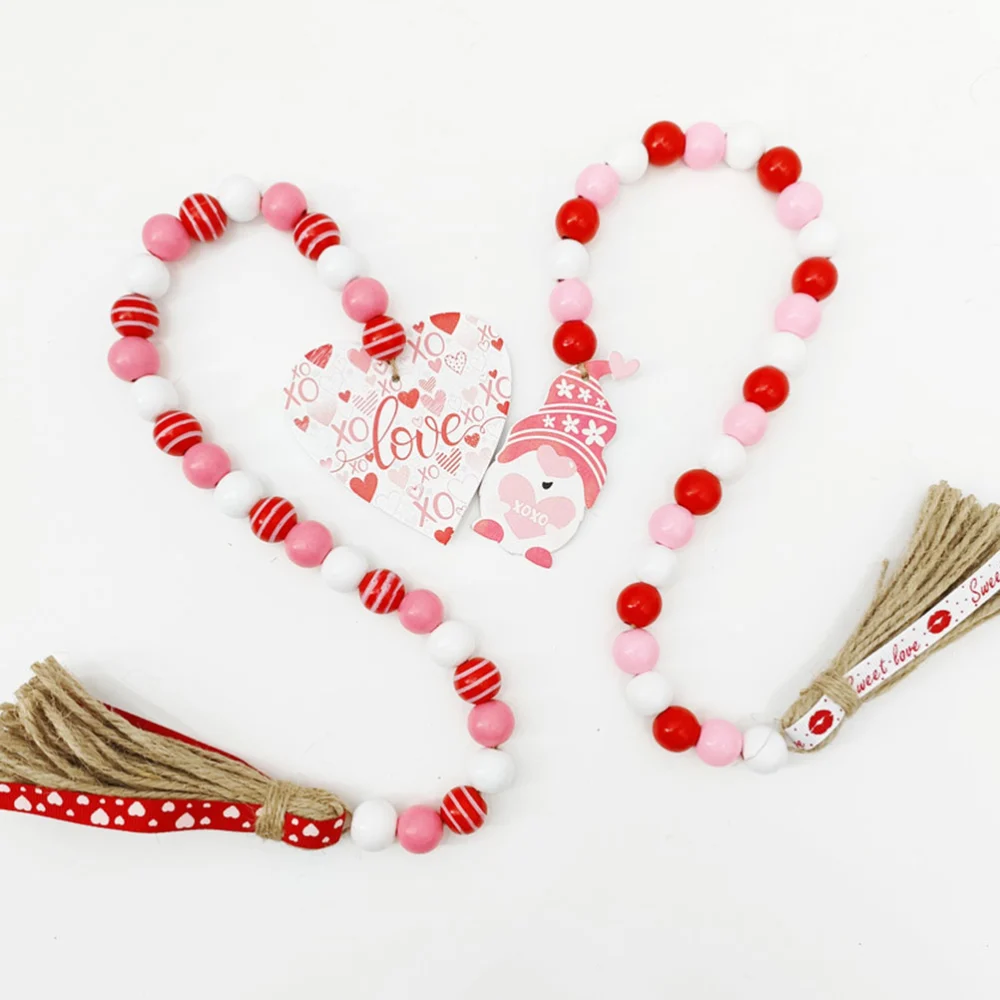 2pcs Valentine's Day Wooden Beads String Ornaments Wooden Beads String Decor Home Decor