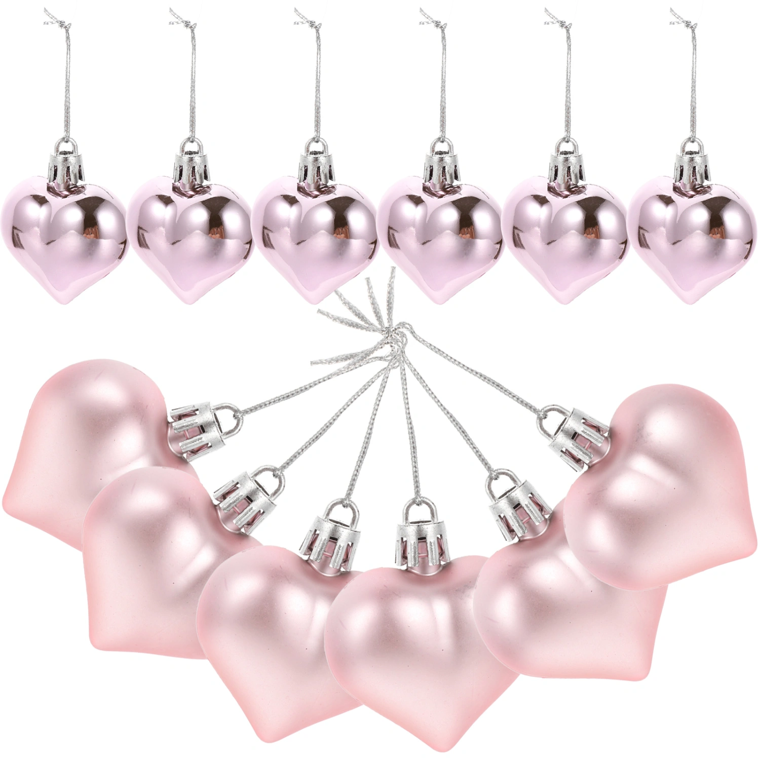 12pcs  Valentine's Day Heart Shaped Ornaments Plastic Heart Shaped Baubles Decorations