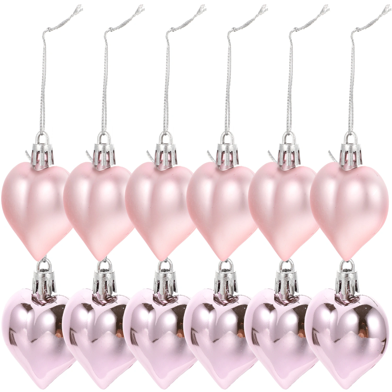 12pcs  Valentine's Day Heart Shaped Ornaments Plastic Heart Shaped Baubles Decorations