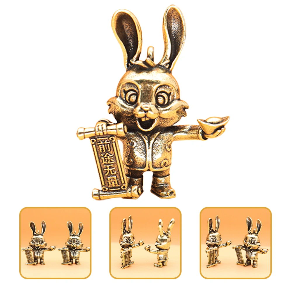 5pcs Vintage Ingot Rabbit Ornament Brass Rabbit Key Chain Accessory Lucky Rabbit Pendant Material