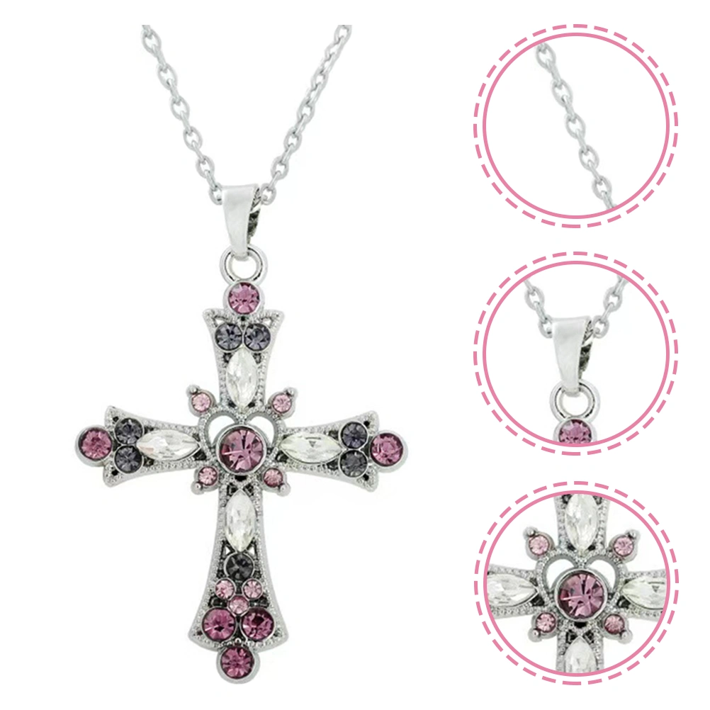 Rhinestone Cross Necklace Cross Pendant Clavicle Necklace Women Bohemian Jewelry